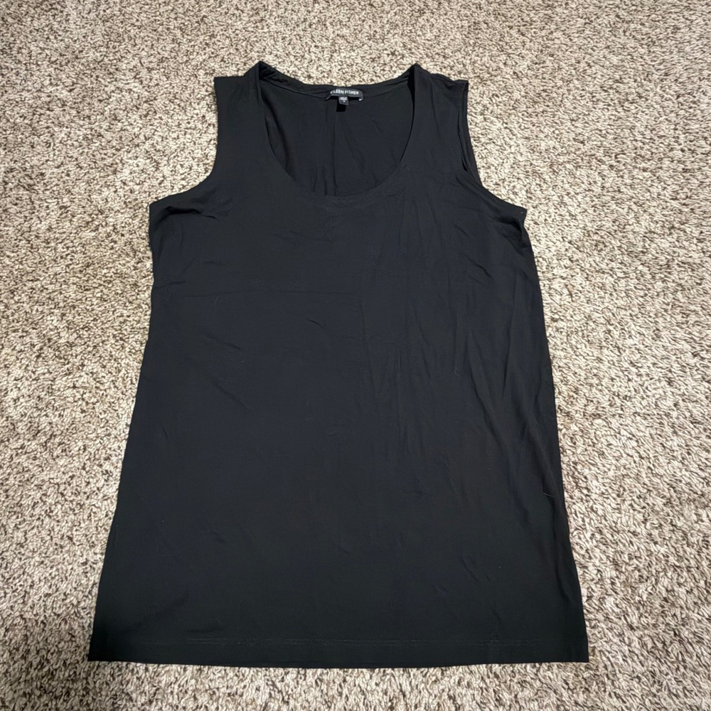 Eileen Fisher Womens Black Rayon Lycra Scoop Neck Sleeveless Tank Top Size S
